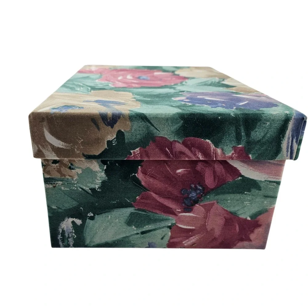 Floral Fabric Jewelry‎ Box with Tray Organizer - Vintage Style Storage Case